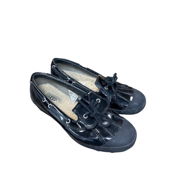 UGG Ashdale Black Patent Leather Sheepskin Rain Duck Shoes Sz 8 SKU 9488 - Picture 16 of 16